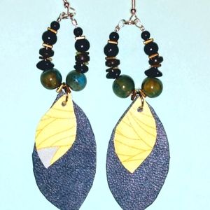 Two Layer Leather & stone earrings